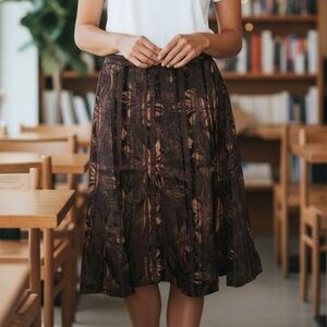 Coldwater Creek Brown Leaf Print Midi Skirt 6806